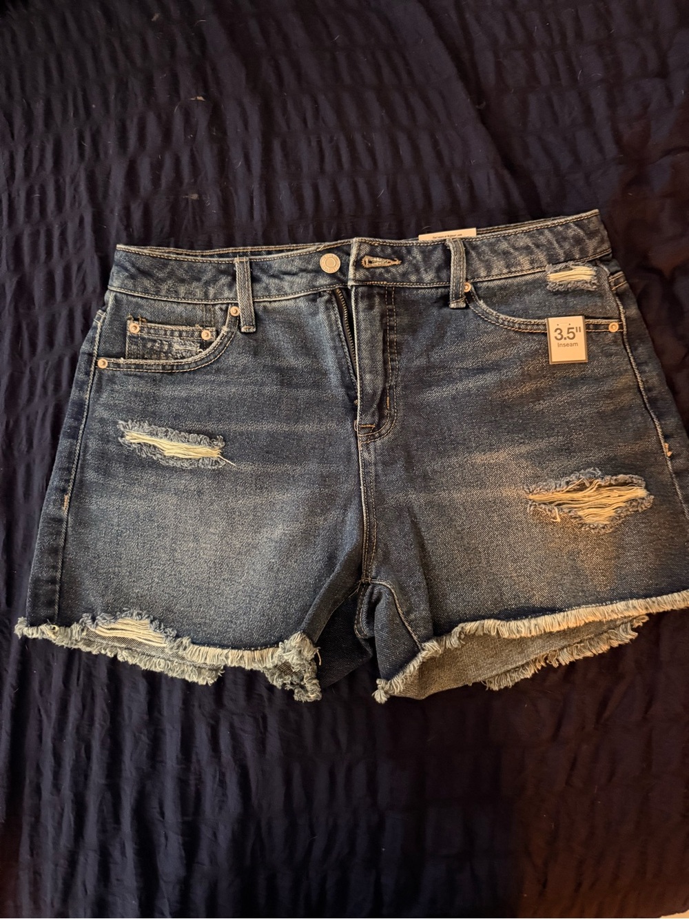 Time and Tru Dark Blue Distressed Denim Cutoff Shorts